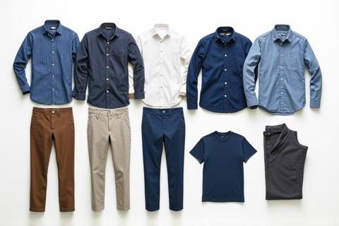 Selection of versatile clothing items laid out, ready to be mixed and matched into different outfits